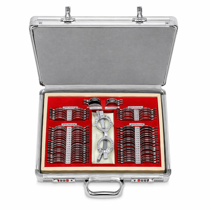 104Pcs Testlinsen-Set, 38x27x6cm Optisch Messbrille Linse Augenoptiker Metal Optometry Optical Trial