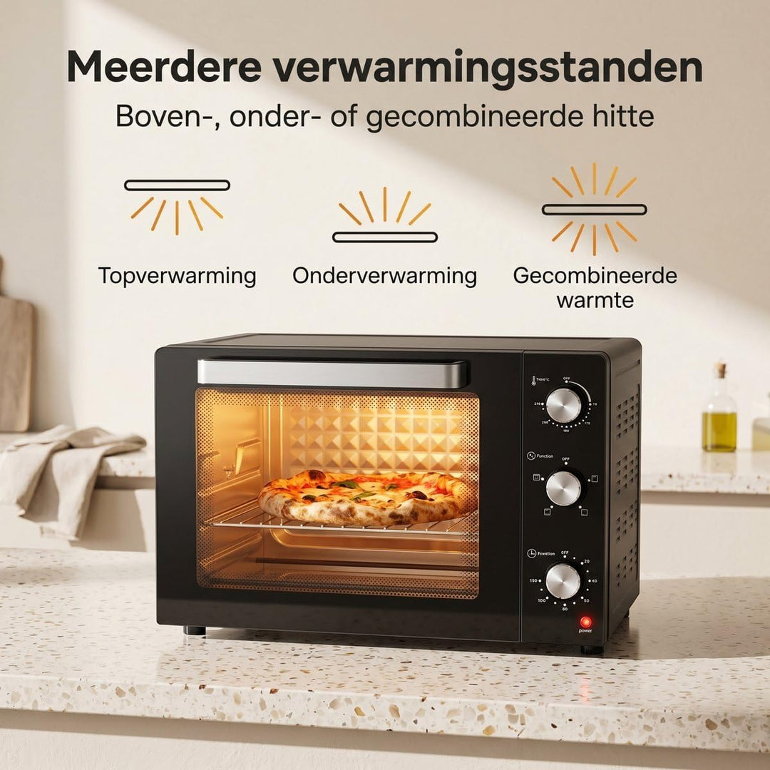 Lugia Freistehender Backofen 55L – 1900W Mini Ofen mit Umluft & Drehspiess – 70–230°C – 120 Min Time
