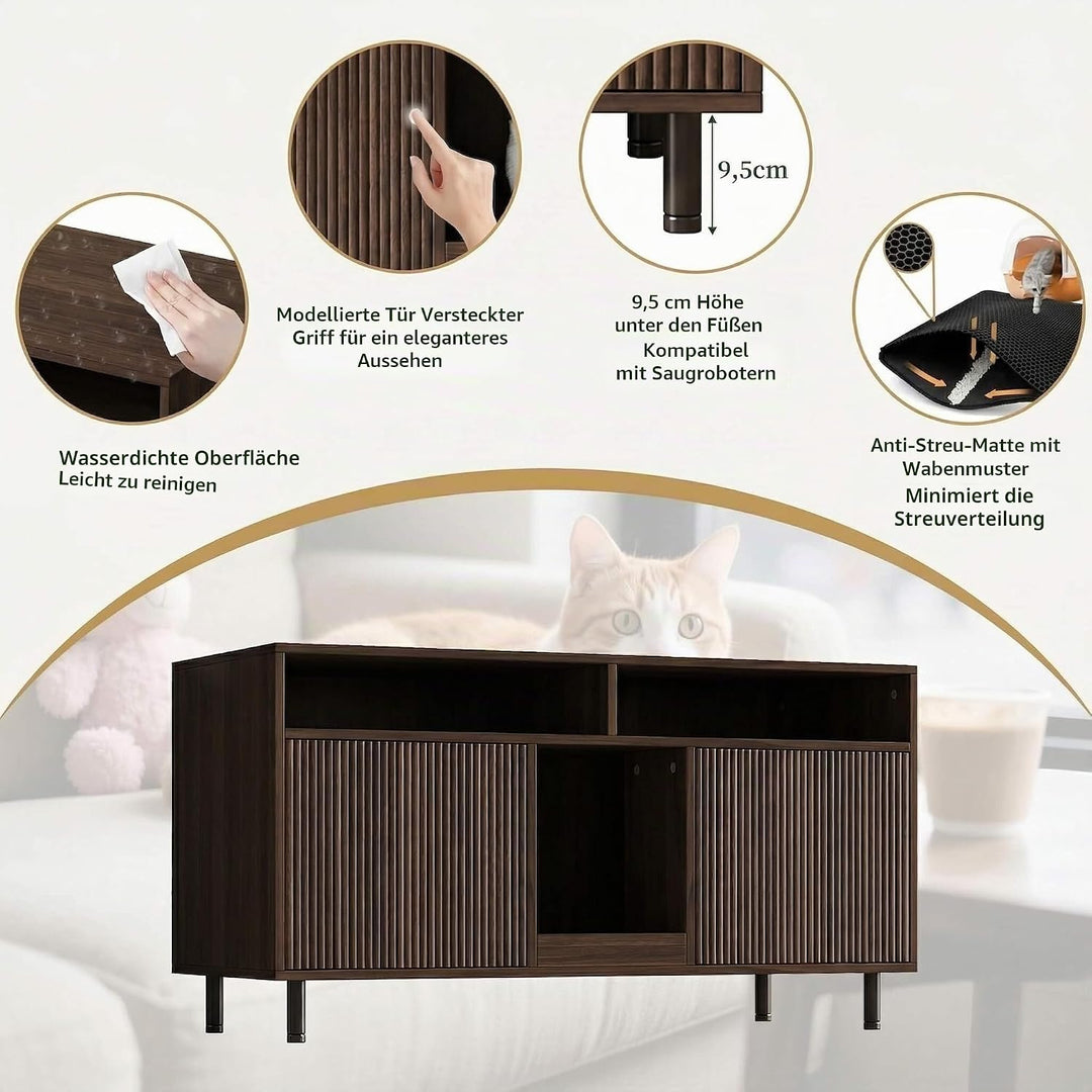 Katzenklo Schrank für 2 Katzen mit Sandauffangmatte, XXL Sideboard für Katzentoilette Versteckt, Mul
