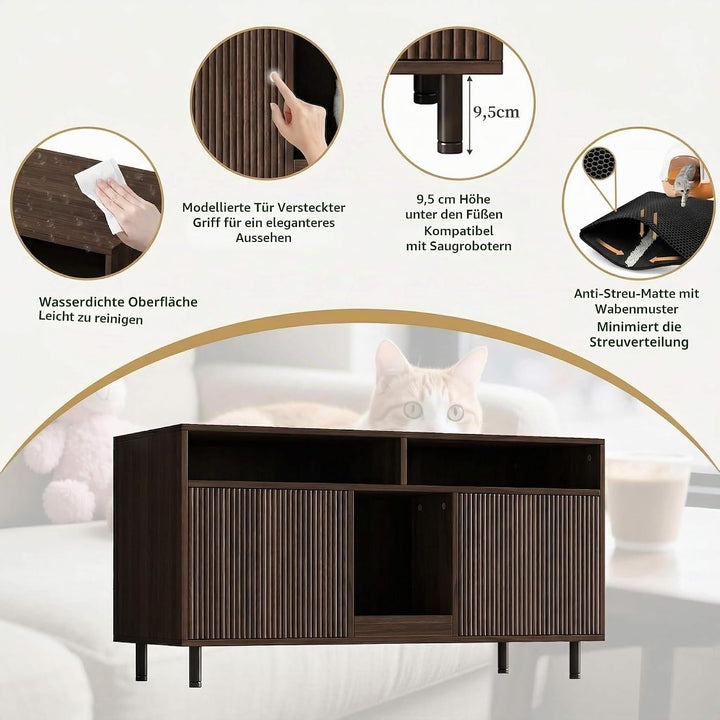 Katzenklo Schrank für 2 Katzen mit Sandauffangmatte, XXL Sideboard für Katzentoilette Versteckt, Mul