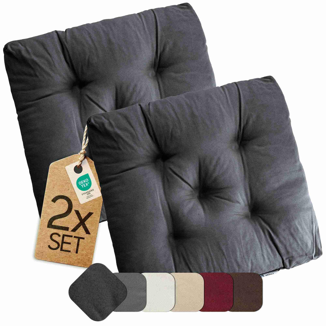 etérea Sitzkissen 42x42 cm 2er Set - Anthrazit 8 cm hoch - Bodenkissen für Indoor, Outdoor, Küche, G