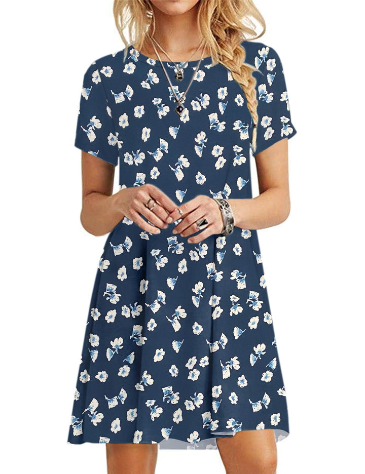 MOLERANI Damen Sommerkleider Casual T-Shirt Kurzarm Strandkleid Loose Swing Damenkleid S Floral Mari