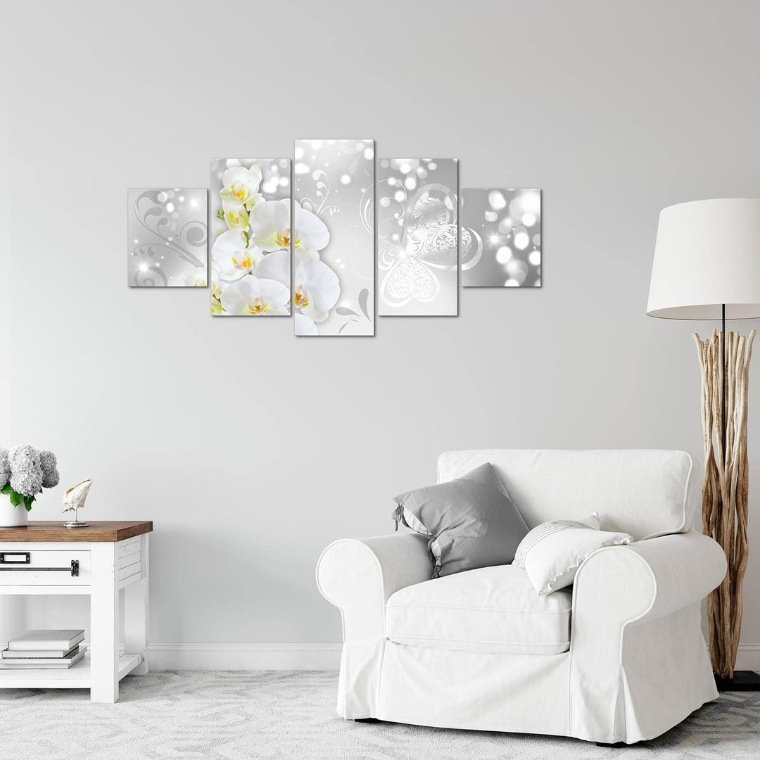 Runa Art Wandbilder Blumen Orchidee 5 Teilig Bild auf Vlies Leinwand Deko Wohnzimmer Abstrakt Grau S