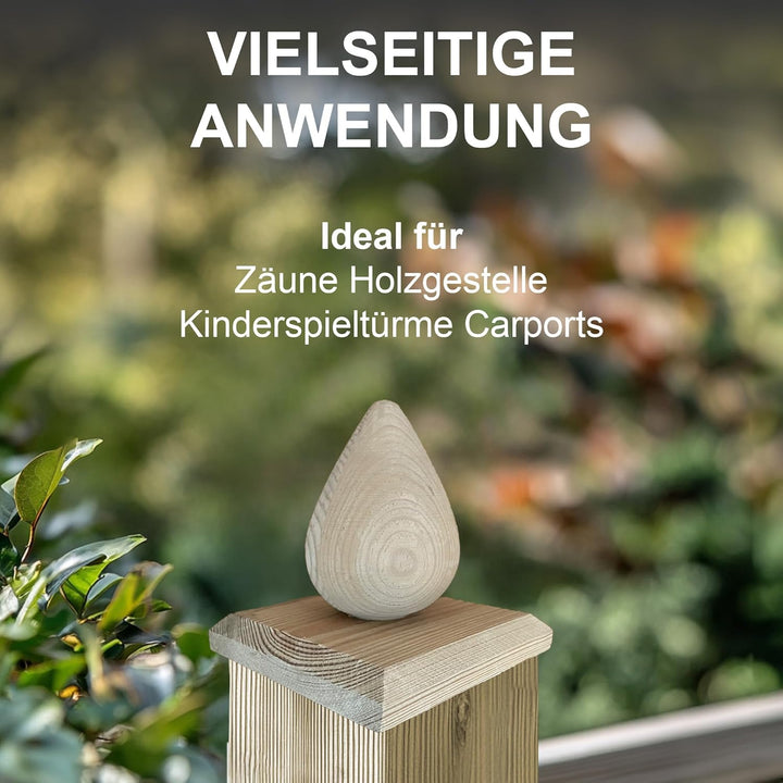 h2i Pfostenkappe Birne | Holz imprägniert | 100 x 100 mm | 10 Stück | Eckige Abdeckkappe für Garten