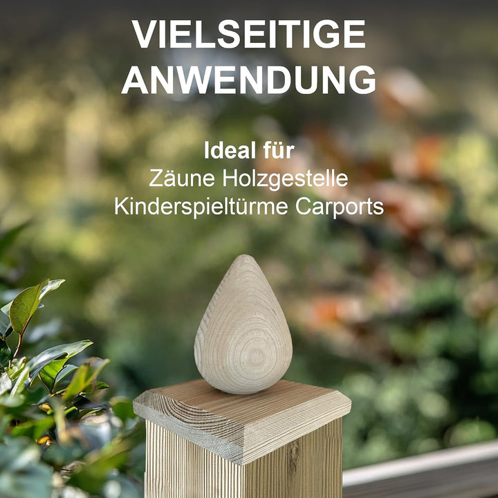 h2i Pfostenkappe Birne | Holz imprägniert | 100 x 100 mm | 10 Stück | Eckige Abdeckkappe für Garten