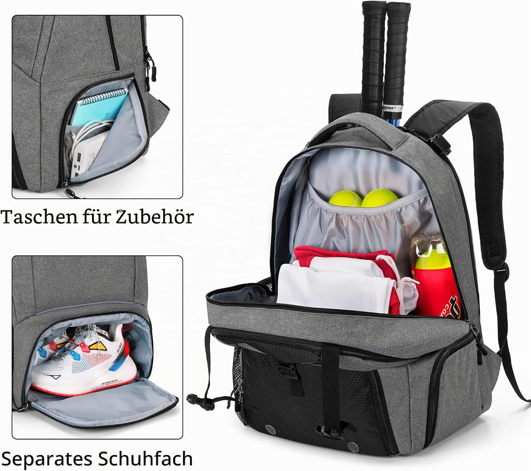DSLEAF Tennisrucksack für 2 Schläger, Tennistasche mit separatem belüftetem Schuhraum für Tennis-/Pi