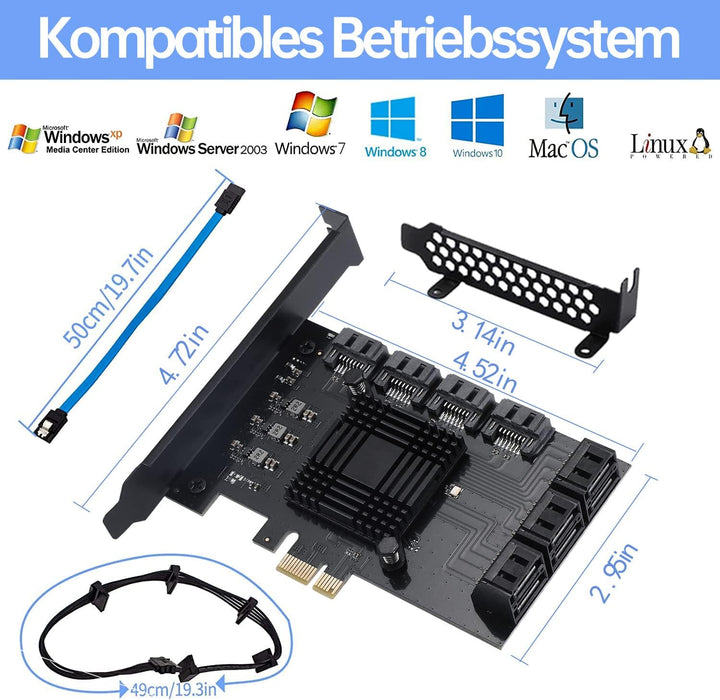 PCIE zu SATA Karte 10 Port mit 10 SATA Kabel, 6Gbps SATA 3.0 Controller PCI Express Erweiterungskart