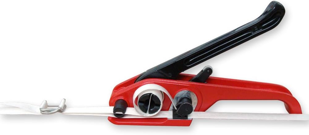 Umreifungsset - 19 mmTextil Umreifungsband 600 m, Spanngerät, Bandabroller, 150 Drahtverschlussklemm