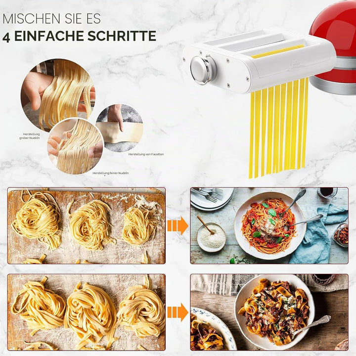 Antree 3-in-1 Roller- und Schneide-Aufsatz-Set für KitchenAid Standmixer, inklusive Nudelblech-Rolle