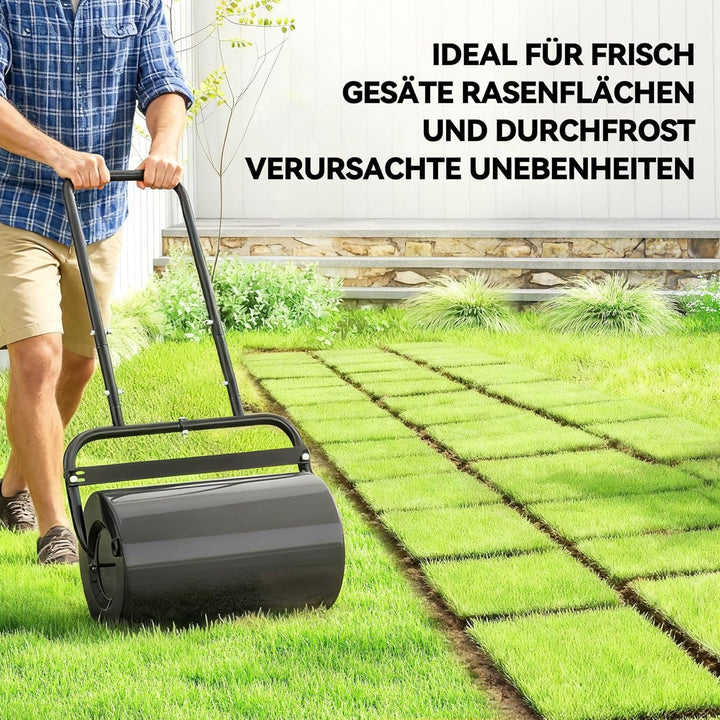 Outsunny Rasenwalze Gartenwalze befüllbar mit Wasser oder Sand, 50cm Breite Handwalze mit U-Griff, 3