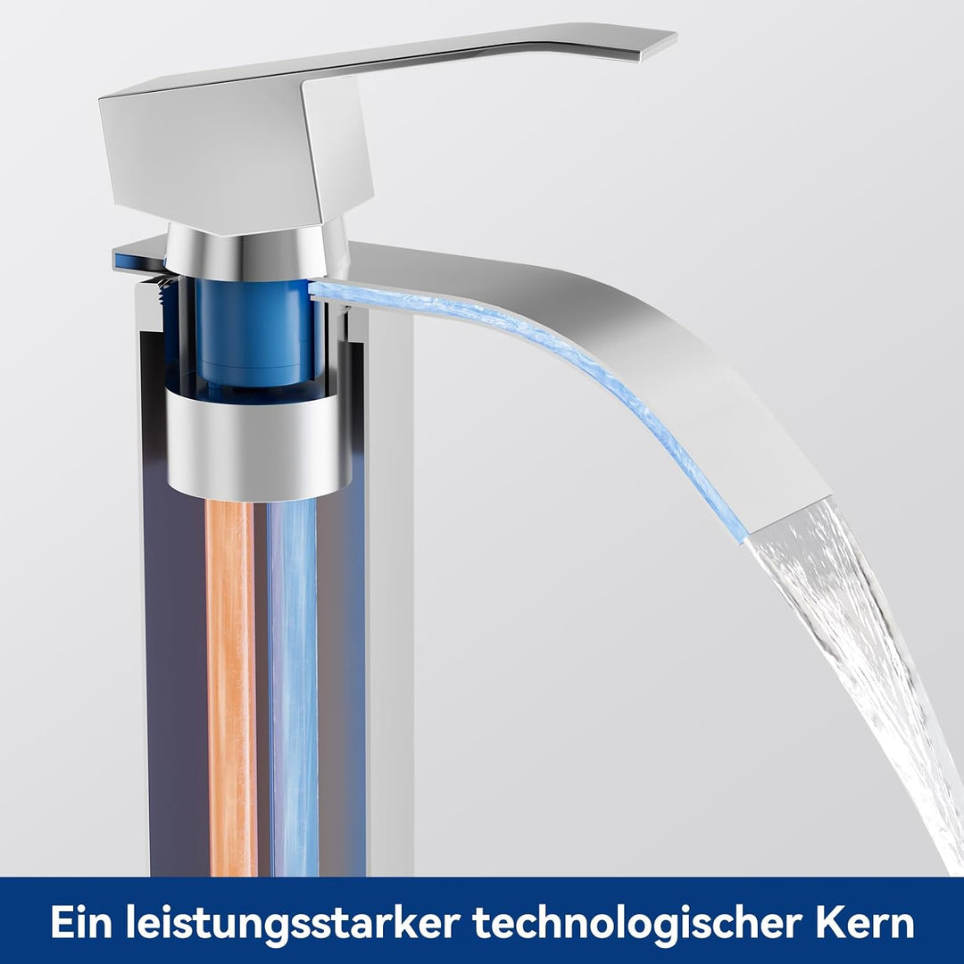 CECIPA Wasserhahn Bad Hoch, Waschtischarmatur Wasserfall, Armatur Badezimmer Edelstahl, Waschbecken