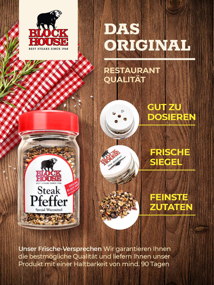 Block House Steak Pfeffer 3x 50g Gewürzmischung im Glas – in Restaurantqualität 50 g (3er Pack), 50