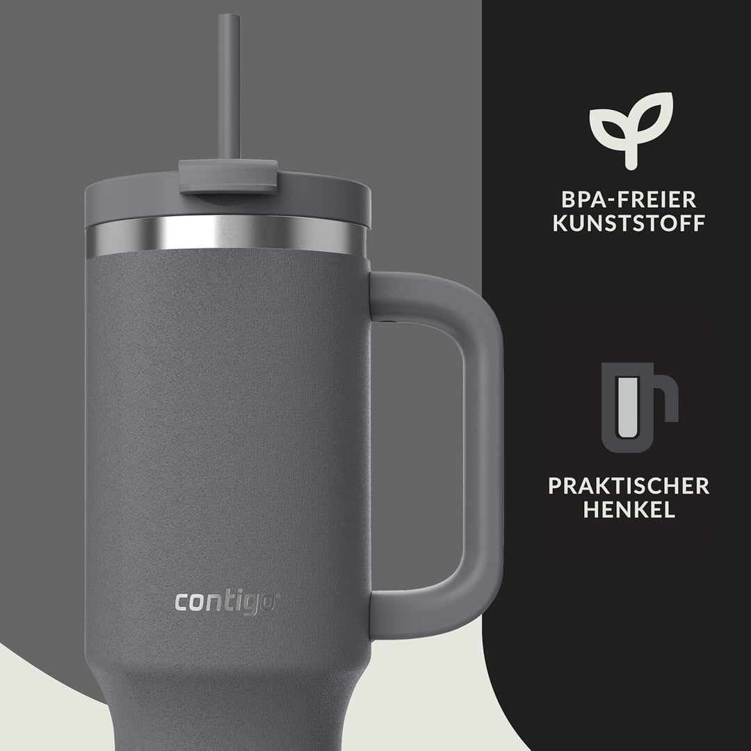 Contigo Tumbler | Thermosflasche mit Henkel und Strohhalm | 1200 ml