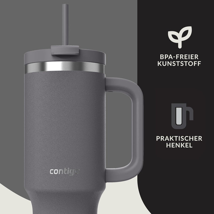 Contigo Tumbler | Thermosflasche mit Henkel und Strohhalm | 1200 ml
