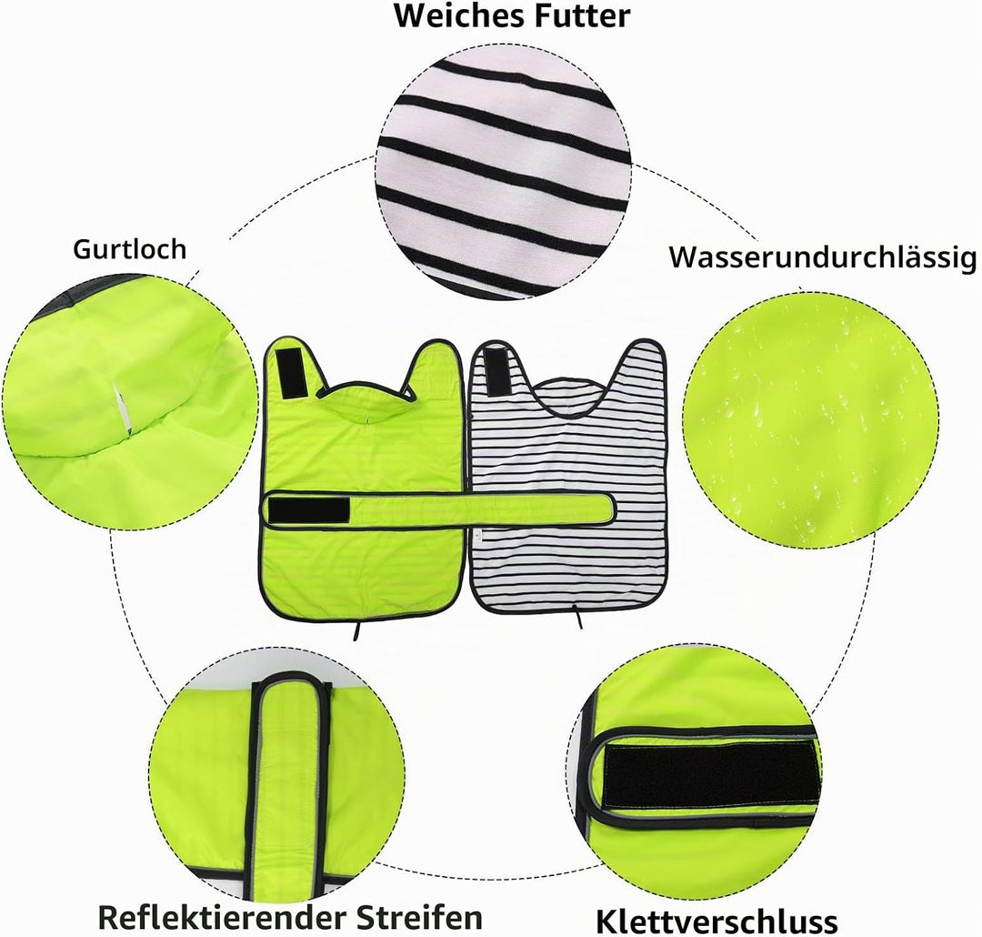 MOREZI Hunderegenmantel mit Reflexstreifen, Regen-/wasserdicht, verstellbare Weste, geeignet für kle