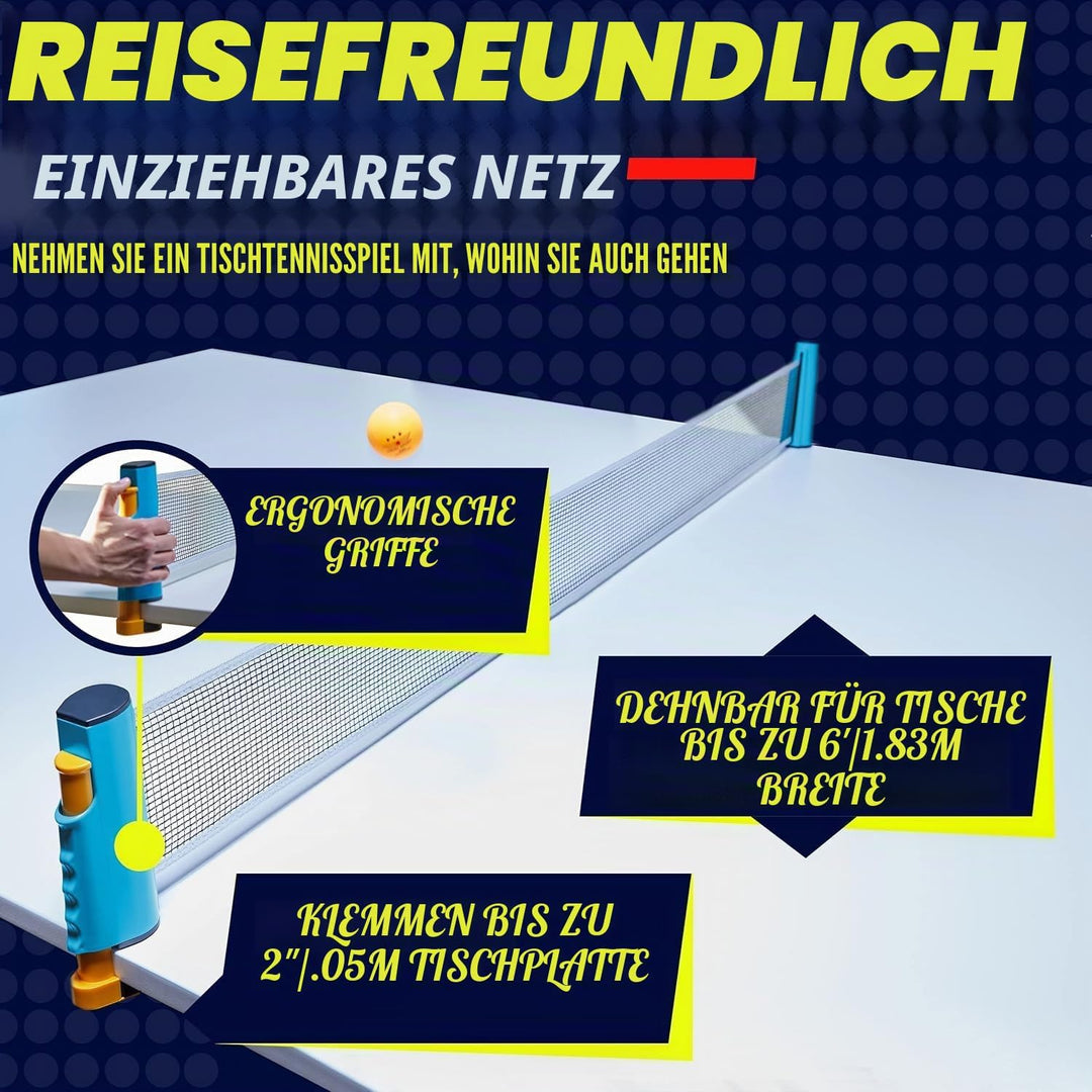Ping Pong Paddles Set, Professionelle Tischtennisschläger und Bälle, einziehbares Netz mit Pfosten u