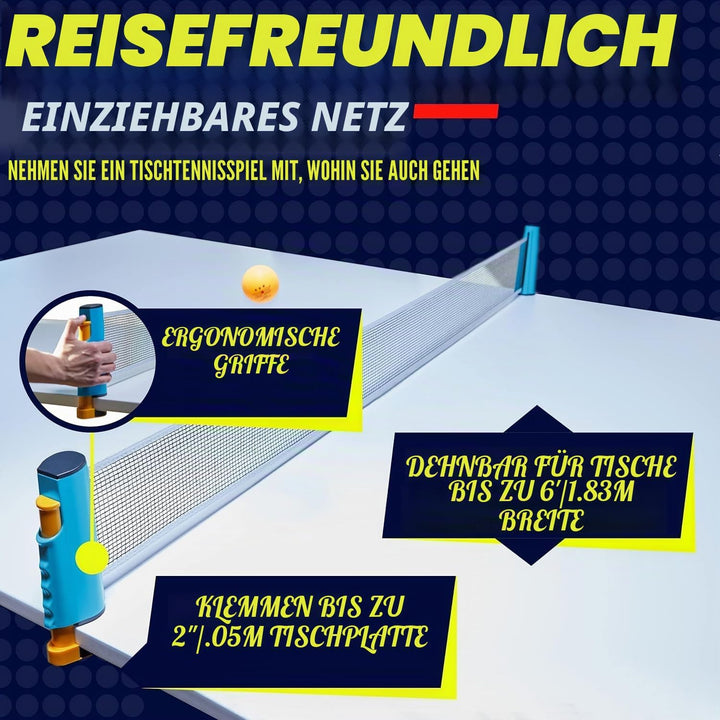 Ping Pong Paddles Set, Professionelle Tischtennisschläger und Bälle, einziehbares Netz mit Pfosten u