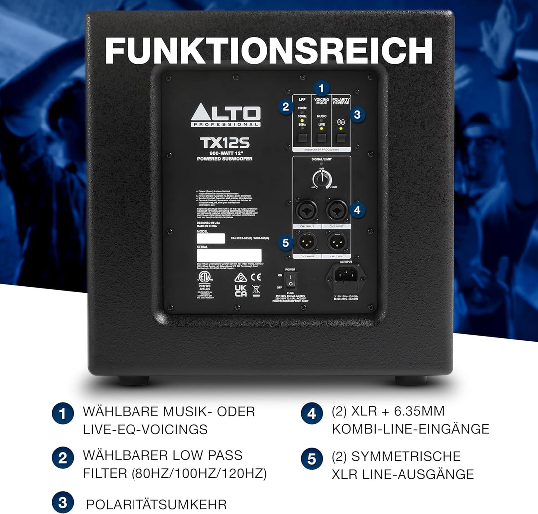 ALTO TX12S 900W 12-Zoll Aktiv Subwoofer, DSP-optimierter PA Anlage mit 2-Zoll Schwingspule, überrage