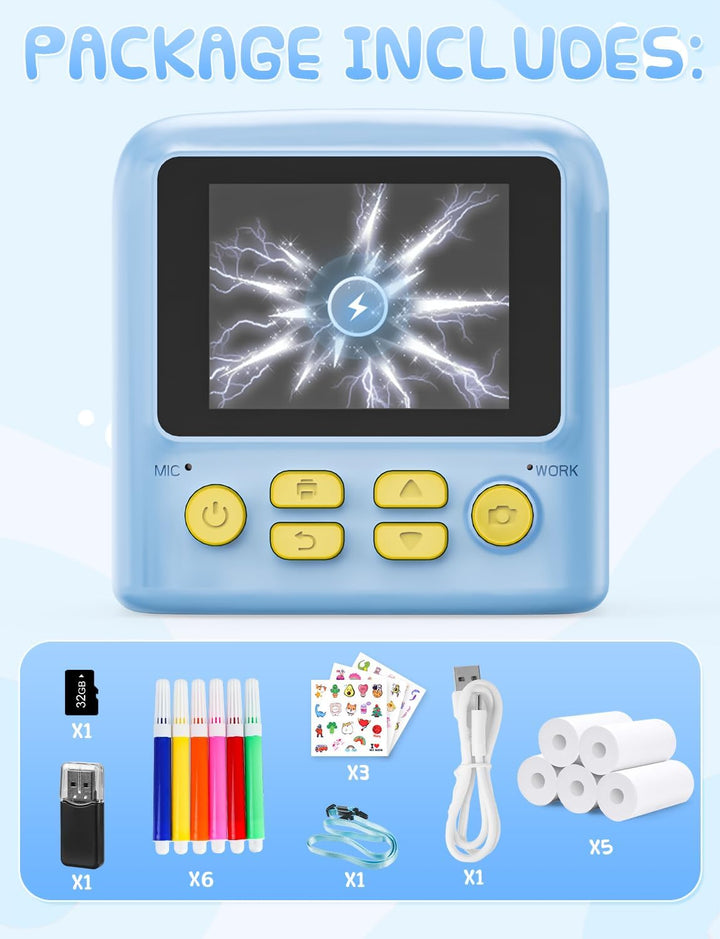 PHNIXGAM Sofortbildkamera Kinder mit 2-Blitzleuchten, Digitalkamera kinderkamera fotoapparat 2.4in H