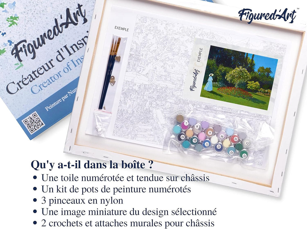 Figured'Art Malen Nach Zahlen Erwachsene Mit Rahmen Frau im Garten - Monet - Paint by Numbers Bastel