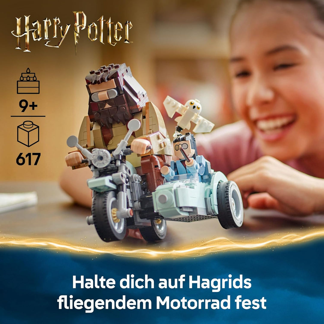 LEGO Harry Potter Hagrids und Harrys Motorradtour, bewegliches Motorrad Spielzeug mit Beiwagen & Hed