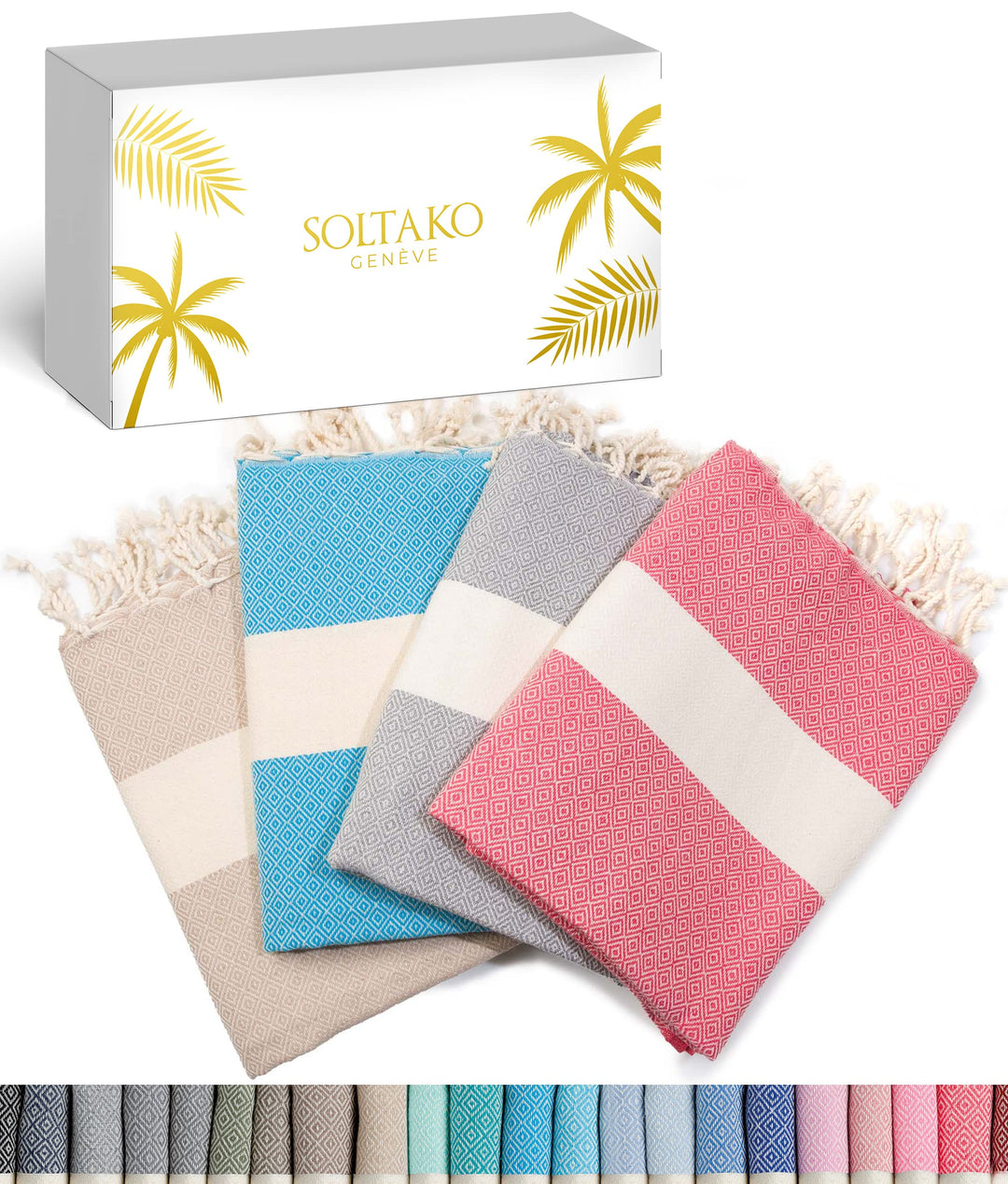 SOLTAKO Fouta Diamant Premium Hamamtuch 100x200 cm, 100% Baumwolle, schnelltrocknend &amp; saugfähig, St