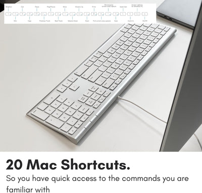 Macally Ultradünne USB-Tastatur mit Kabel, kompatibel mit Apple-Tastatur oder Windows – Tastatur in