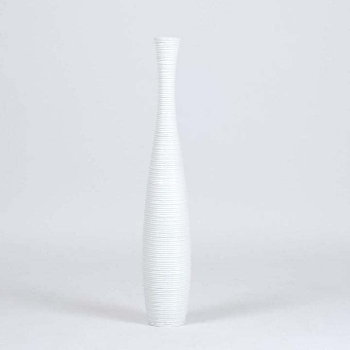 Leewadee Grosse Bodenvase für Dekozweige hohe Standvase Design Holzvase, Holz, 70 cm, Weiss 70 cm We
