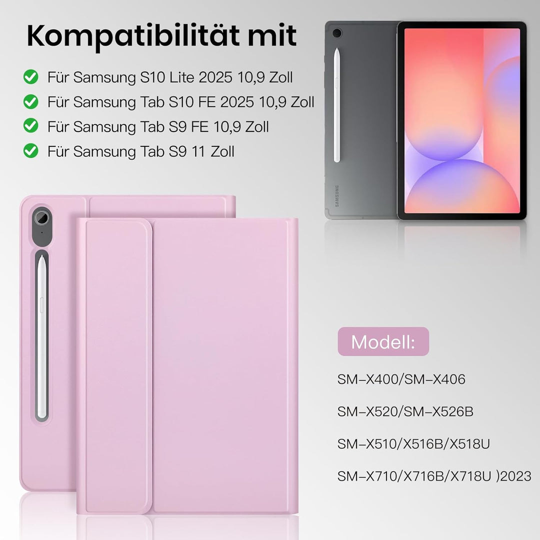 KTOITION Hülle mit Tastatur für Samsung Galaxy Tab S10 FE/S10 Lite/S9 FE/S9, Magnetisch Abnehmbare B