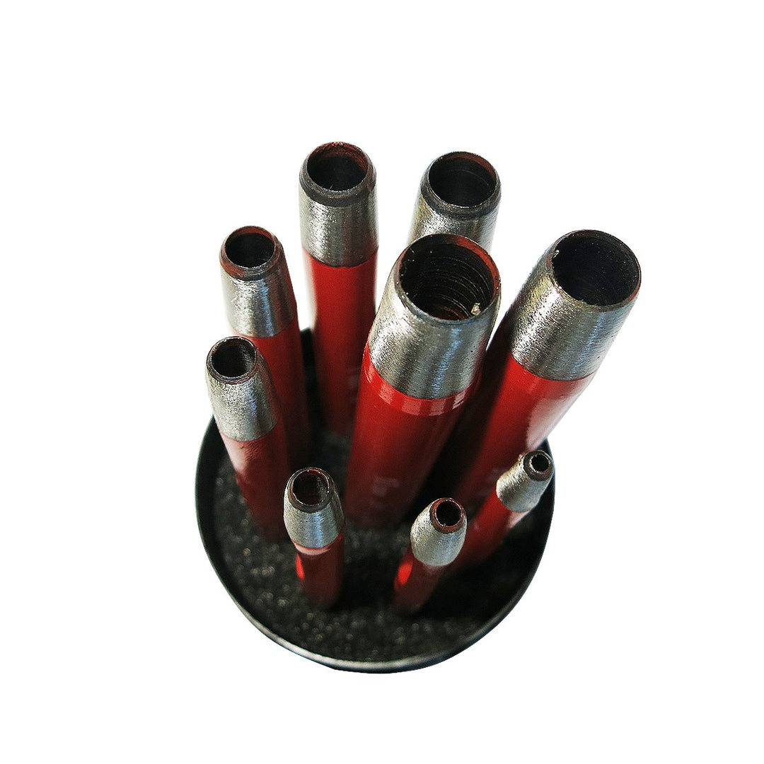 S&amp;R Rund-Locheisen-Set/MADE in GERMANY / 9-tlg. in Dose 2-3-4-5-6-7-8-9-10 mm, Stanzeisen Länge 105-