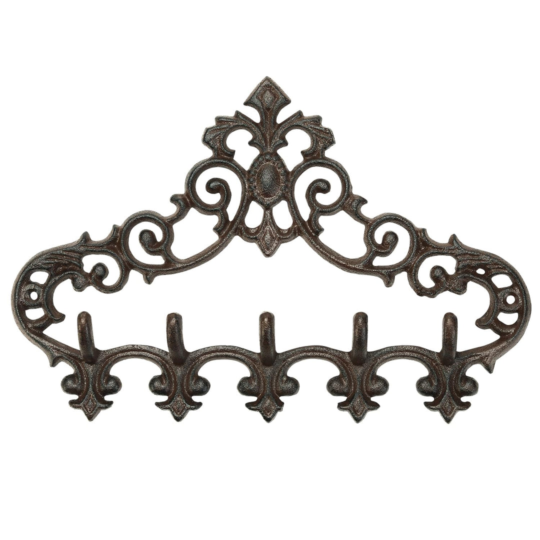 Sungmor Retro Style Gusseisen Wandhalterung mit 5 Haken - 13,07 × 8,74 Zoll/Aushöhlungsmuster Dekora