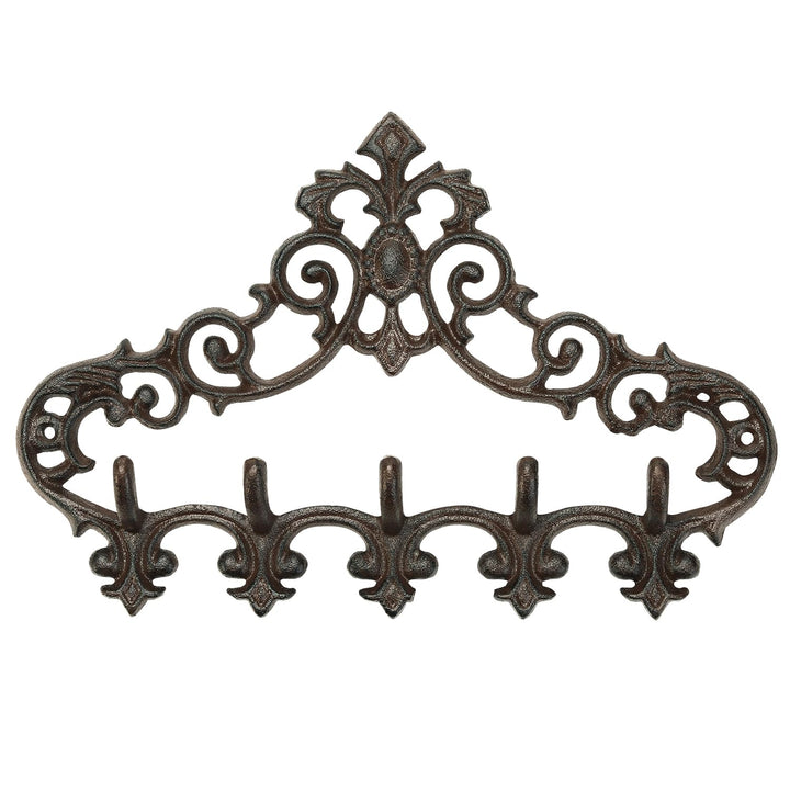Sungmor Retro Style Gusseisen Wandhalterung mit 5 Haken - 13,07 × 8,74 Zoll/Aushöhlungsmuster Dekora