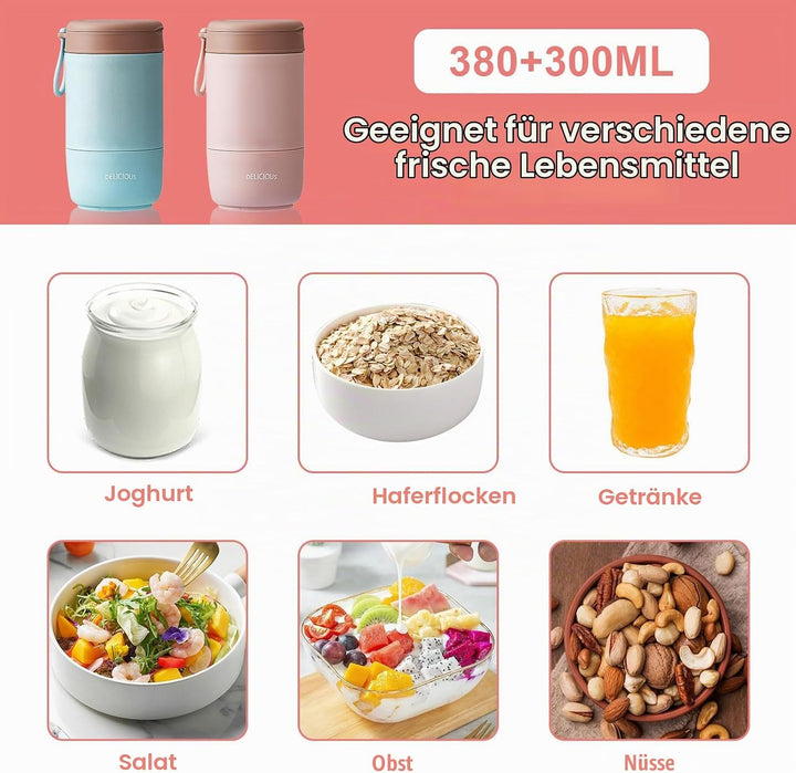 Müslibecher To Go mit Deckel,2 Stk PP-Material Porridge Becher Joghurtbecher to Go mit Löffel, Müsli