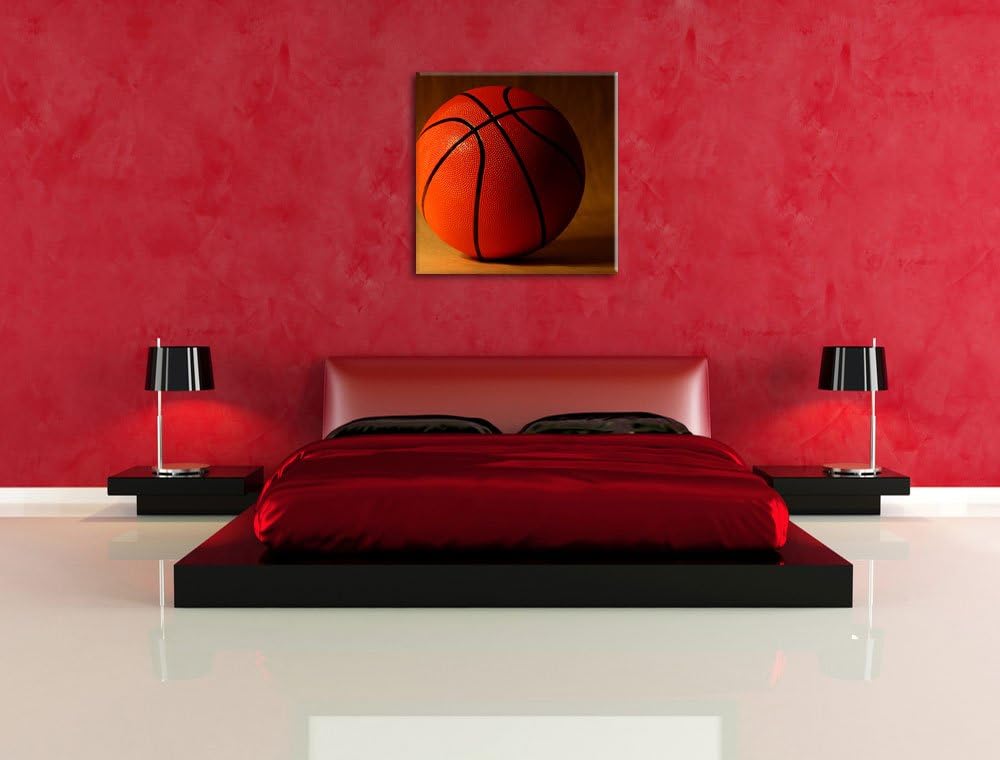 Pixxprint Basketball schwarzer Hintergrund, Format: 70x70 auf Leinwand, riesige Bilder fertig gerahm
