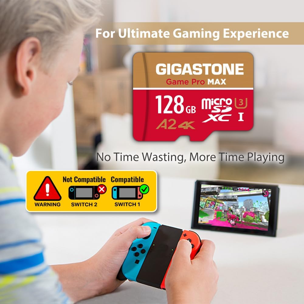 【Nur für Switch 1】GIGASTONE 128GB Micro SD Karte + Adapter, Game Pro MAX, bis zu 120/80 MB/s, MicroS
