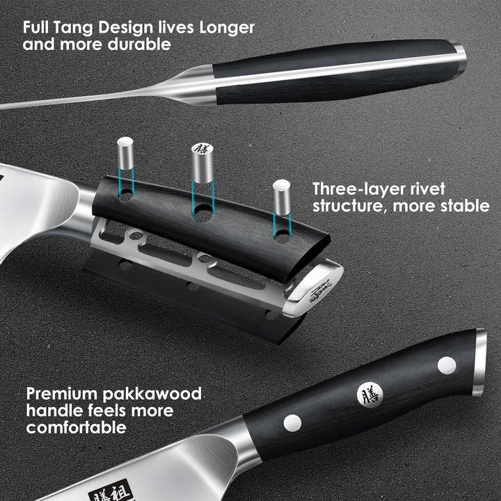 SHAN ZU Kochmesser Küchenmesser, Chefmesser Santoku Deutscher Carbon Edelstahl Scharfe Messerklinge