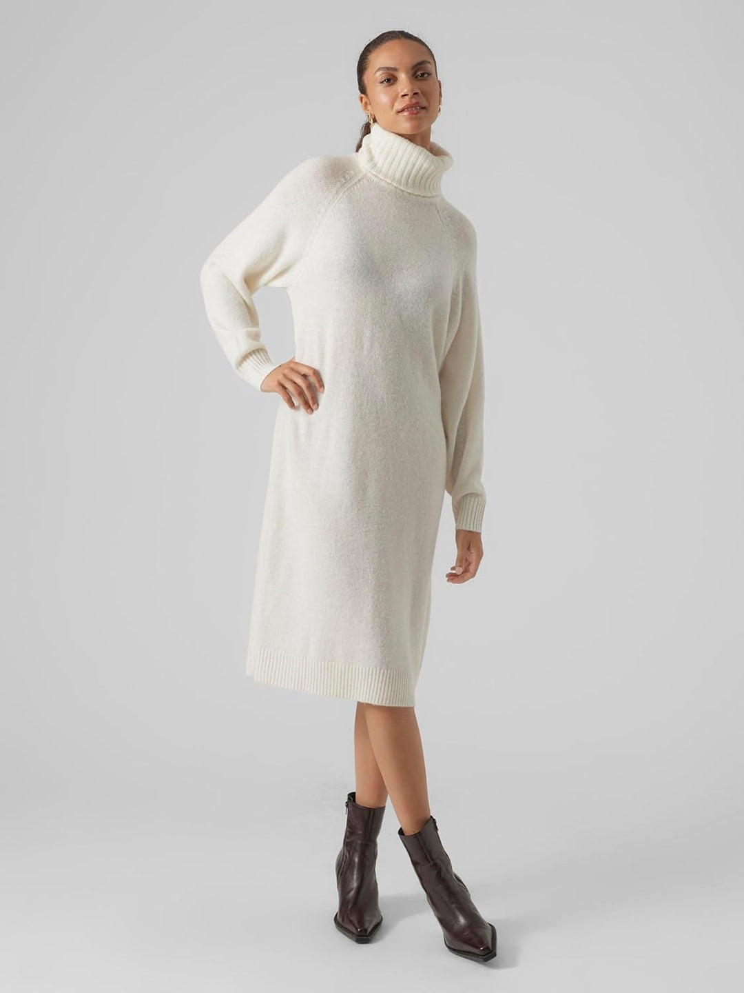 VERO MODA Female Strickkleid VMDANIELA Midikleid, Birch/Detail:w. Melange