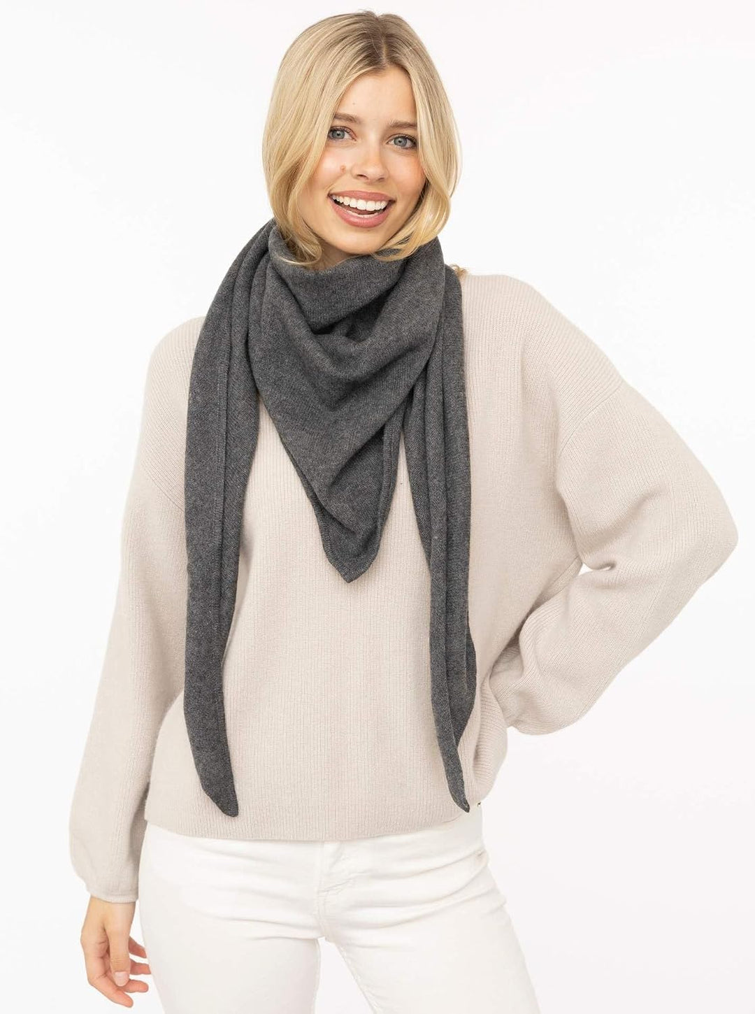 Zwillingsherz Damen Dreieckstuch Uni aus 100% Kaschmir Winter-Schal (1er Pack) Einheitsgrösse Anthra