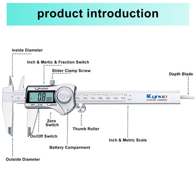 Kynup Digital Messschieber, Schieblehre Messwerkzeuge 150mm/6-Zoll Edelstahl IP54 Spritzwasserdicht