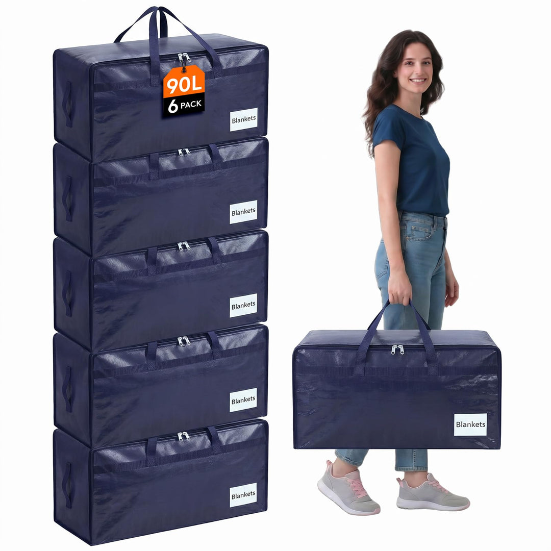 Lifewit 6 Stück 90L Umzugstaschen mit Griff, Aufbewahrungstasche für Bettdecken, Grosse Tasche mit R