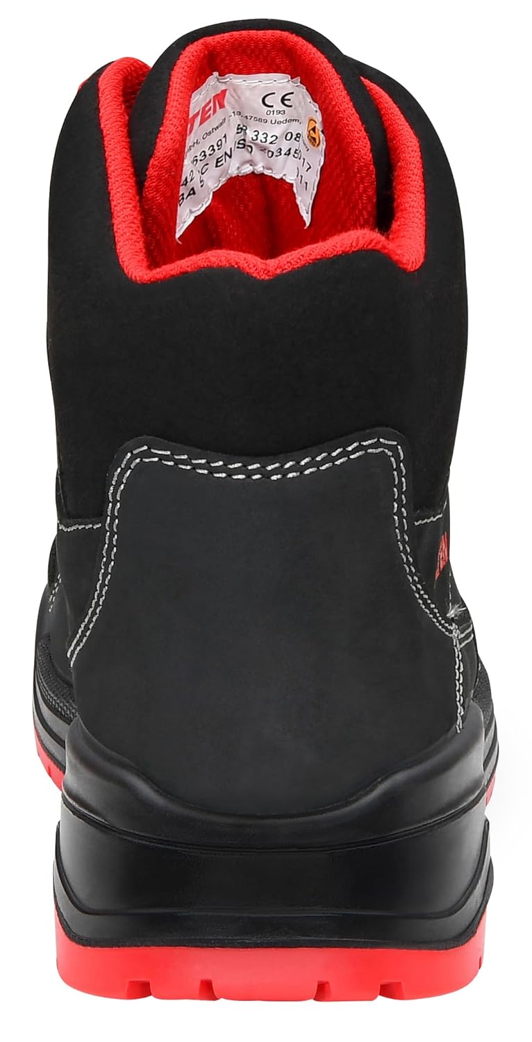 ELTEN Sicherheitsschuhe MAVERICK black-red Mid ESD S3, Damen und Herren, Leder, Stahlkappe, leicht,