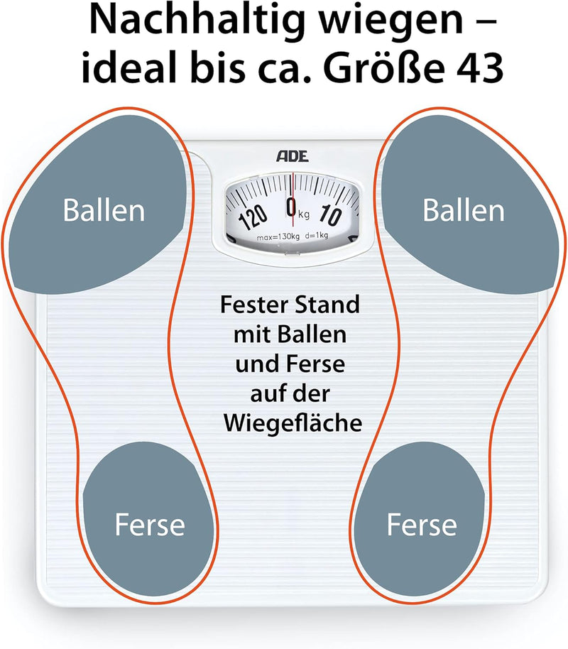 ADE Mechanische Personenwaage BM 707 Nina. Analoge Badezimmerwaage aus hochwertigem ABS-Kunststoff i