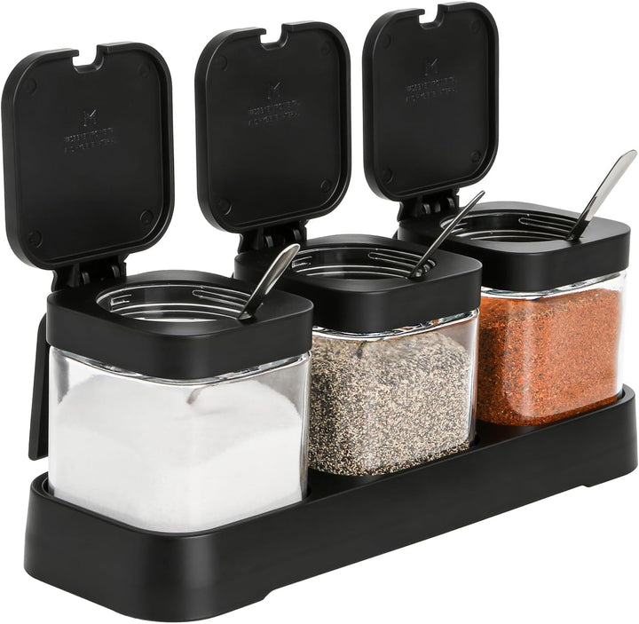 WUWEOT Gewürzbehälter 3er Set aus Glas 250 ml Gewürzgläser Gewürzdosen Gewürzständer Glasgewürzbox Z