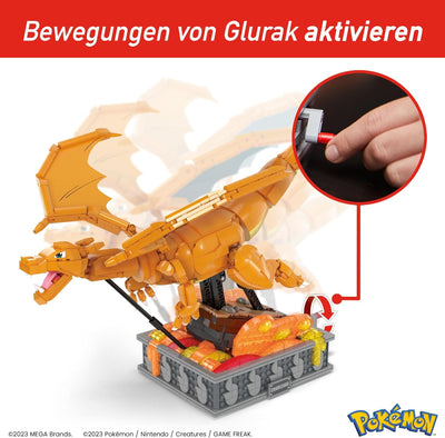 MEGA Pokémon Actionfigur Bauspielzeug für Erwachsene, zusammenbaubares, bewegliches Glurak mit 1664