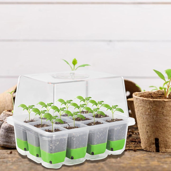 Zimmergewächshaus Anzuchtkasten: Wiederverwendbar Anzuchtplatte Topfplatte 4 Stück 12 Pflanzlöchern,