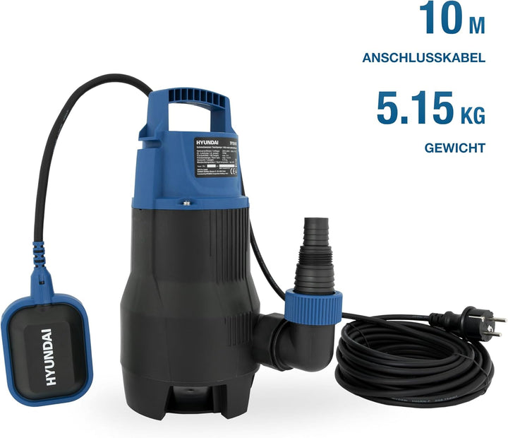 HYUNDAI Schmutzwasser-Tauchpumpe TP75014D | 750 W, Fördermenge 14.000 l/h, | Eintauchtiefe: max. 7 m