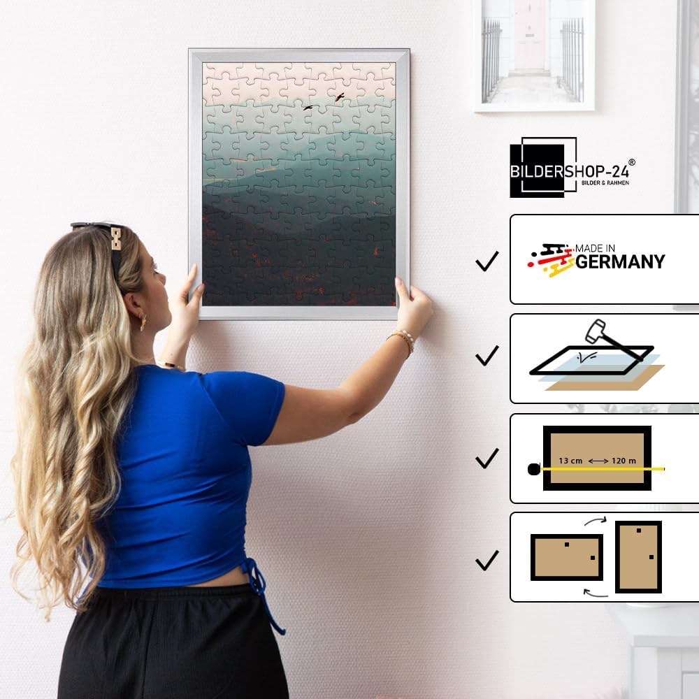 Bildershop-24 Puzzlerahmen PRIO 50x70cm Alu geschliffen (dekor) für ca. 500-1000 Teile, Alu Geschlif