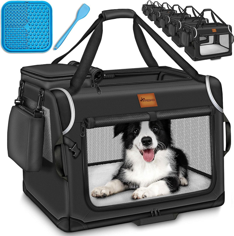 TRESKO® Hundebox faltbar inkl. Leckmatte, Spatel & Reflektoren M 61x42x42cm | Transportbox für Hunde