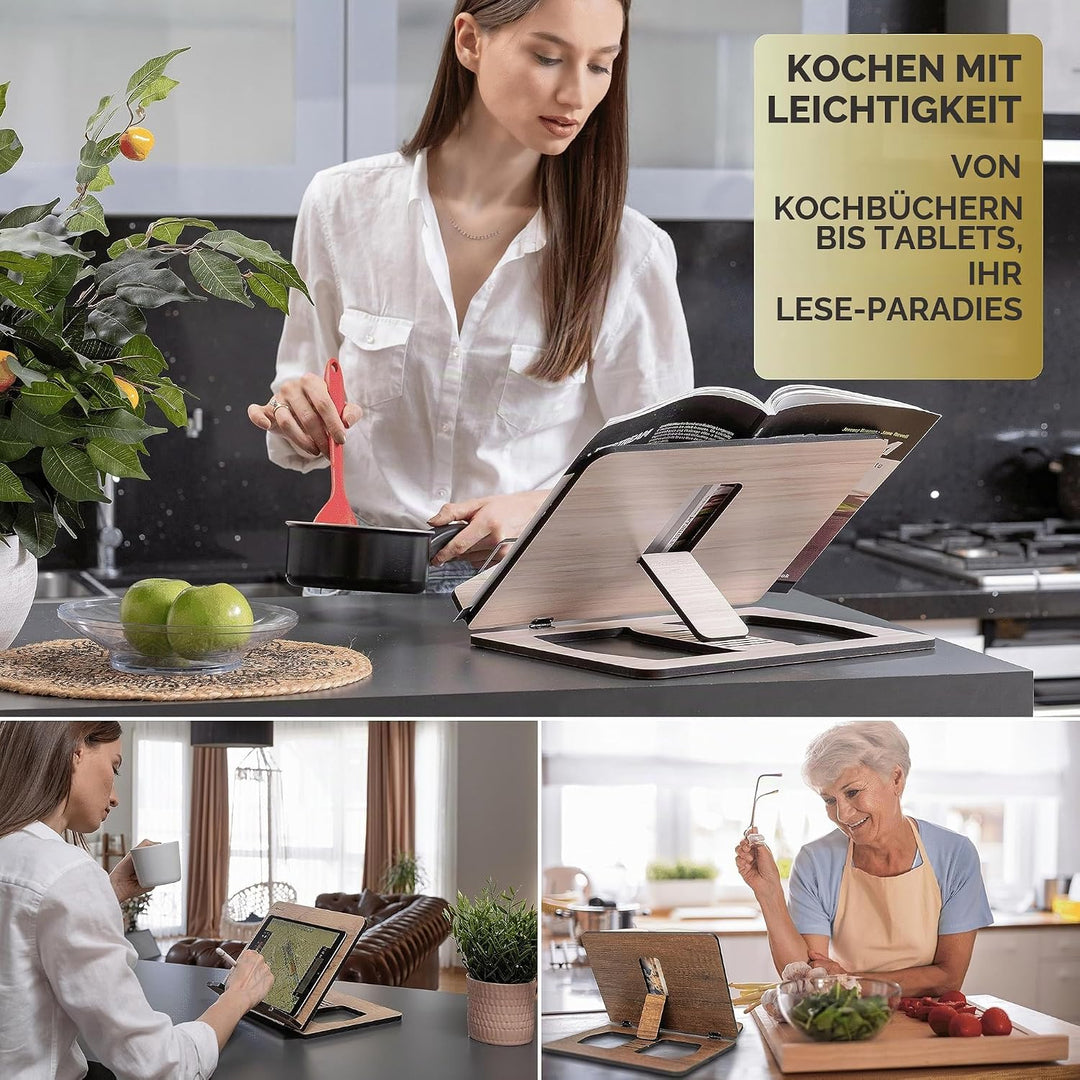 Vigo Wood Buchständer, Rezeptbuchständer, Kochbuchständer für die Küche, Bücherständer für die Anzei