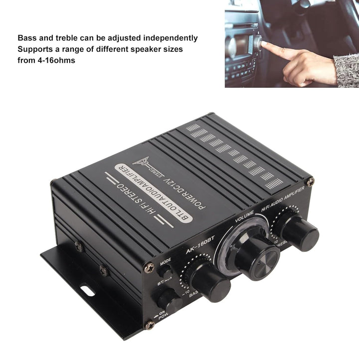 Bewinner AK-160BT Bluetooth 5.0 12 V 2-Kanal-Stereo-Digital-Audioverstärker, 20 Hz Bis 20 kHz Autora